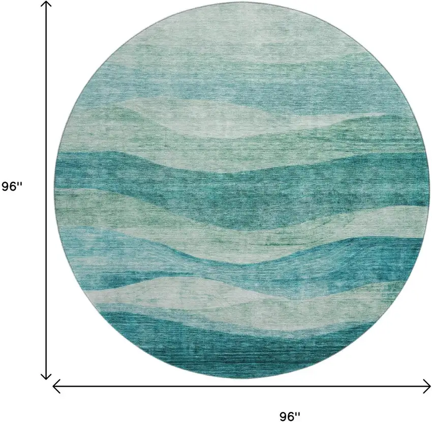 8' Teal And Aqua Abstract Washable Round Rug With UV Protection Photo 9