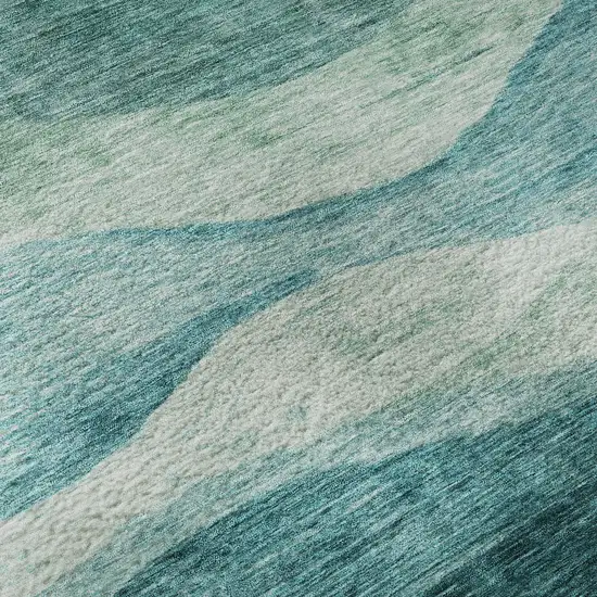 8' Teal And Aqua Abstract Washable Round Rug With UV Protection Photo 8