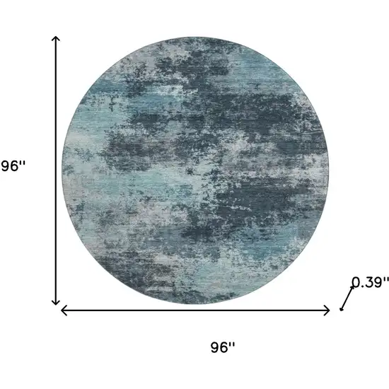 8' Teal And Aqua Abstract Washable Round Rug With UV Protection Photo 8