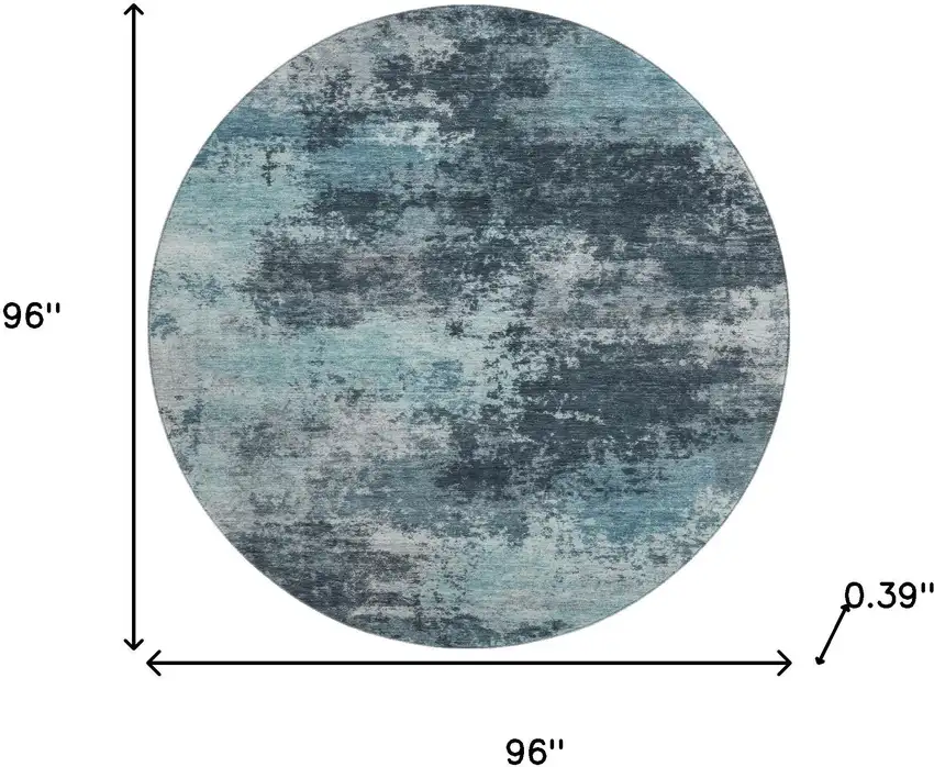 8' Teal And Aqua Abstract Washable Round Rug With UV Protection Photo 8