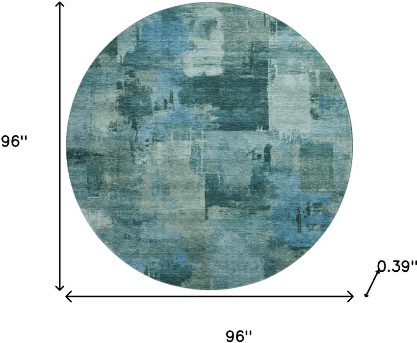 8' Teal And Aqua Abstract Washable Round Rug With UV Protection Photo 8