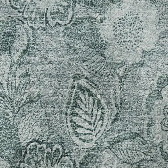 8' Teal And Aqua Floral Washable Round Rug With UV Protection Photo 9