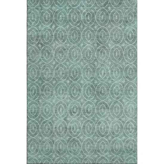 8' Teal And Aqua Geometric Washable Area Rug With UV Protection Photo 1