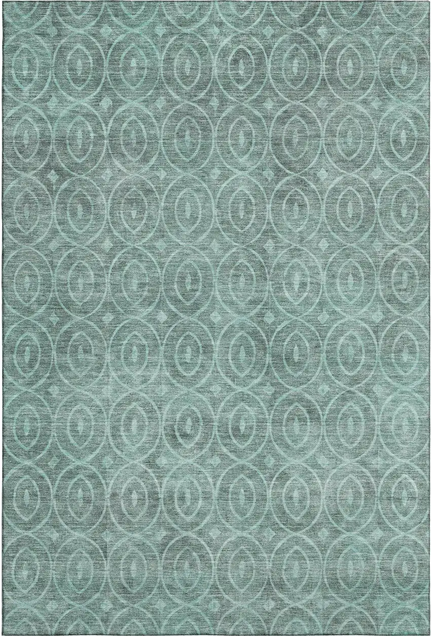8' Teal And Aqua Geometric Washable Area Rug With UV Protection Photo 1