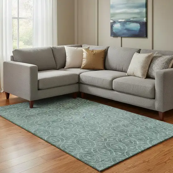 8' Teal And Aqua Geometric Washable Area Rug With UV Protection Photo 2