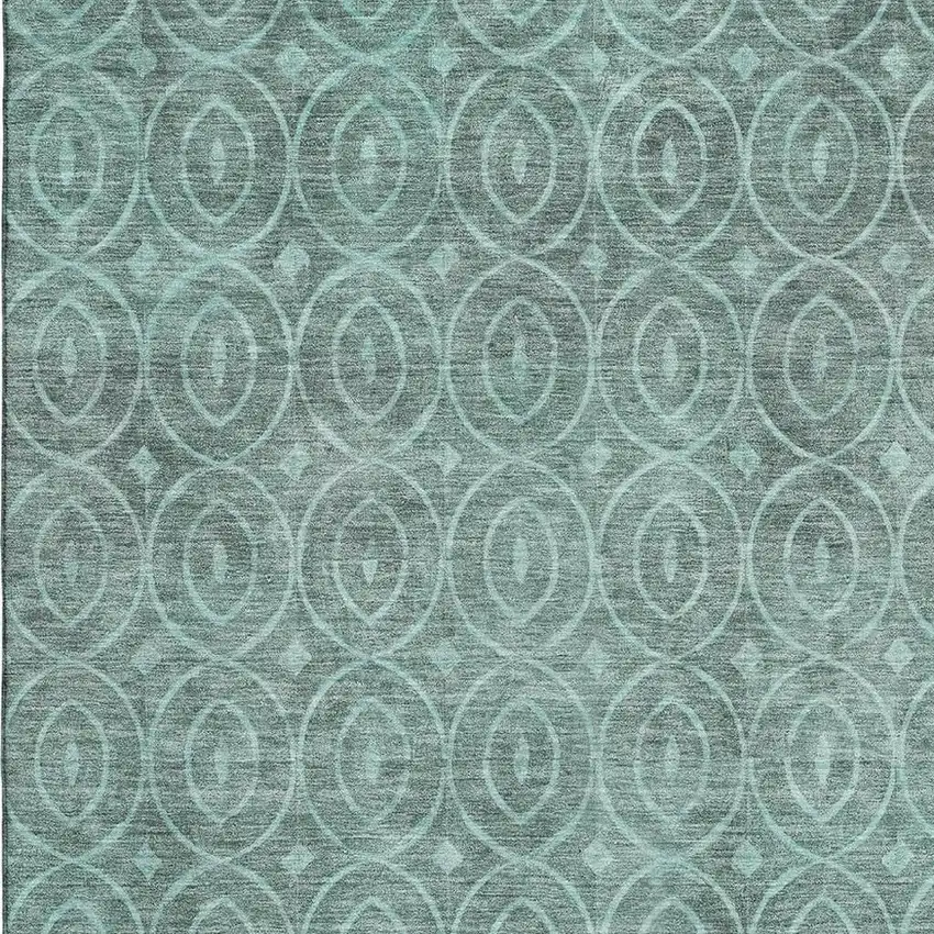 8' Teal And Aqua Geometric Washable Area Rug With UV Protection Photo 2