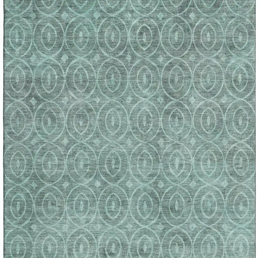 8' Teal And Aqua Geometric Washable Area Rug With UV Protection Photo 3