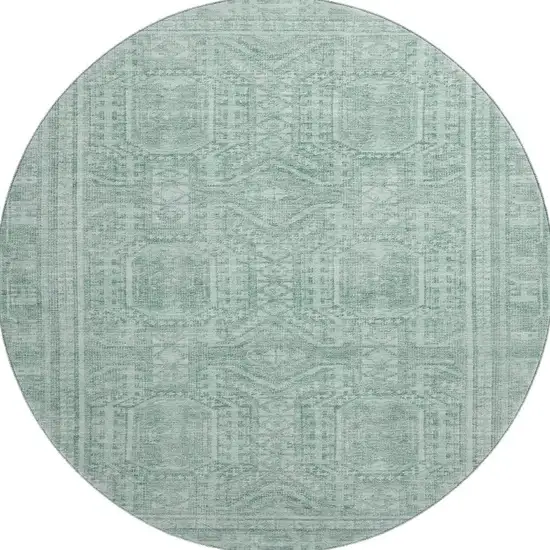 8' Teal And Aqua Geometric Washable Round Rug With UV Protection Photo 4