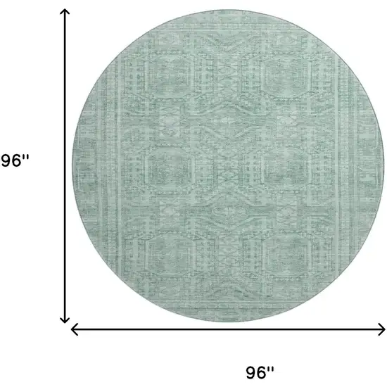 8' Teal And Aqua Geometric Washable Round Rug With UV Protection Photo 9