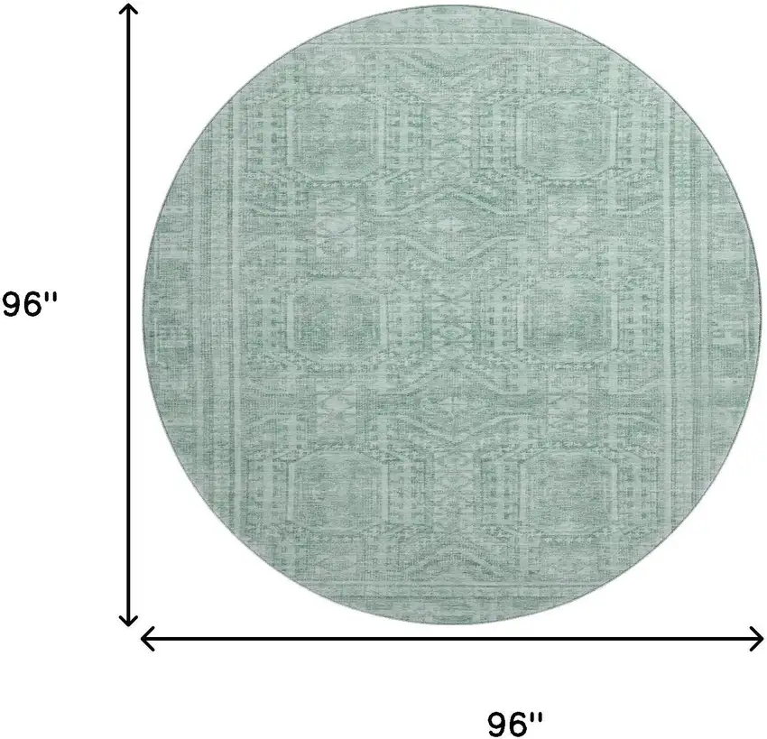 8' Teal And Aqua Geometric Washable Round Rug With UV Protection Photo 9