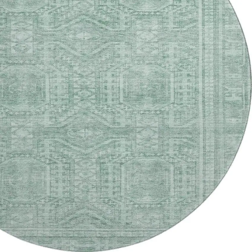 8' Teal And Aqua Geometric Washable Round Rug With UV Protection Photo 3
