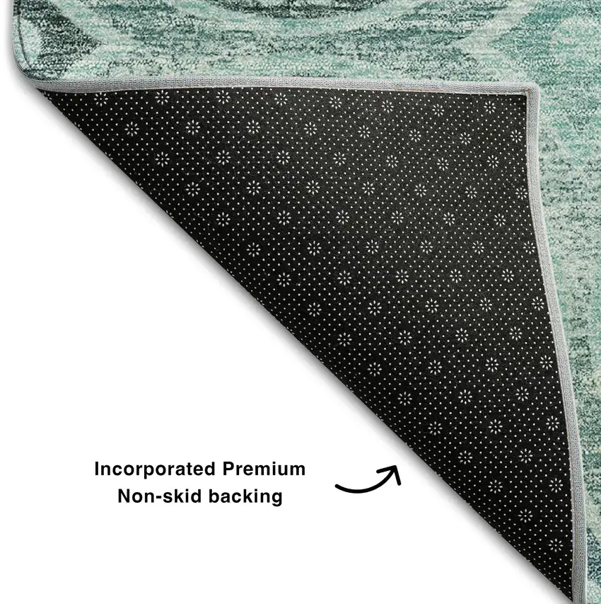 8' Teal And Aqua Medallion Washable Round Rug With UV Protection Photo 6