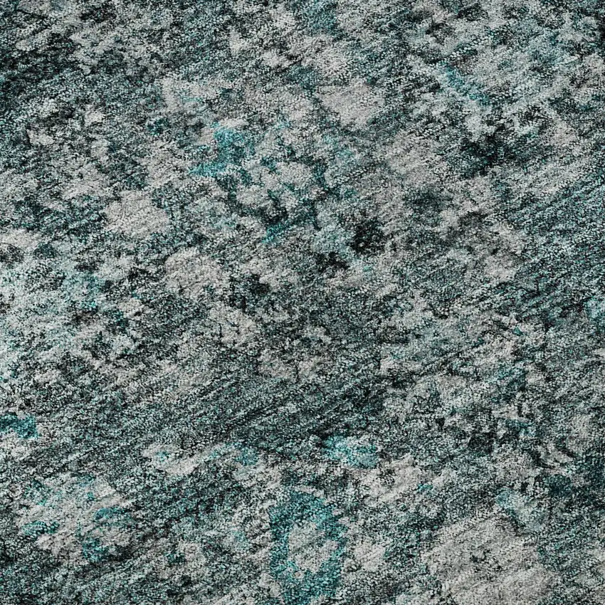 8' Teal And Aqua Oriental Washable Round Rug With UV Protection Photo 9