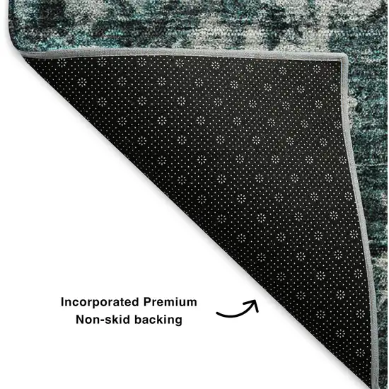 8' Teal And Aqua Oriental Washable Round Rug With UV Protection Photo 6