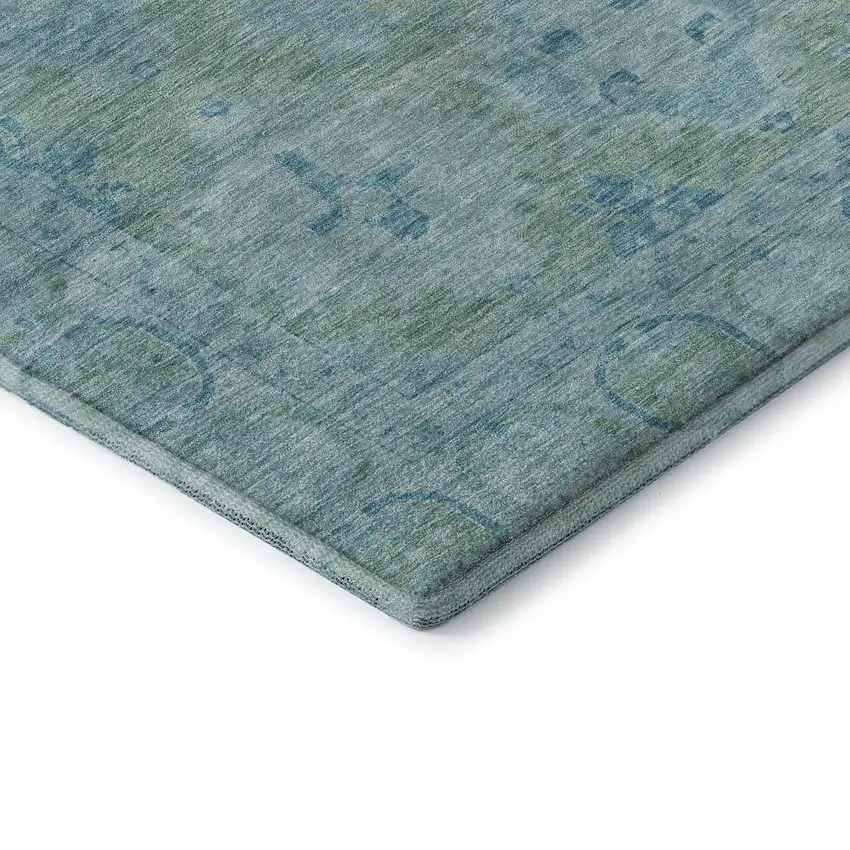 8' Teal And Aqua Oriental Washable Round Rug With UV Protection Photo 6