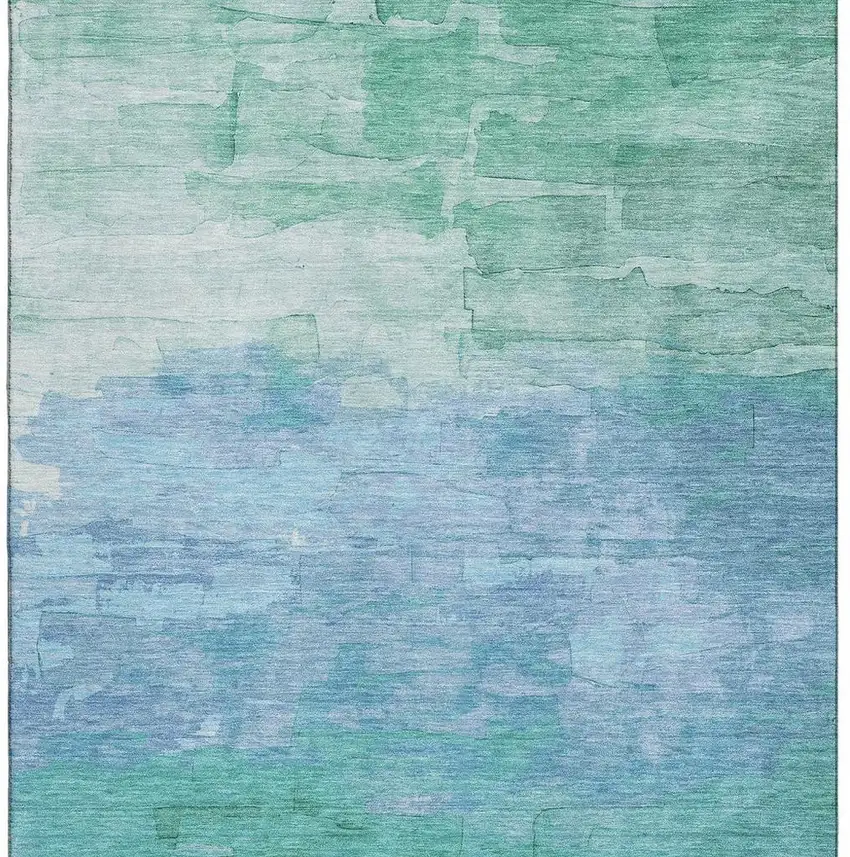 8' Teal And Aqua Striped Washable Area Rug With UV Protection Photo 2