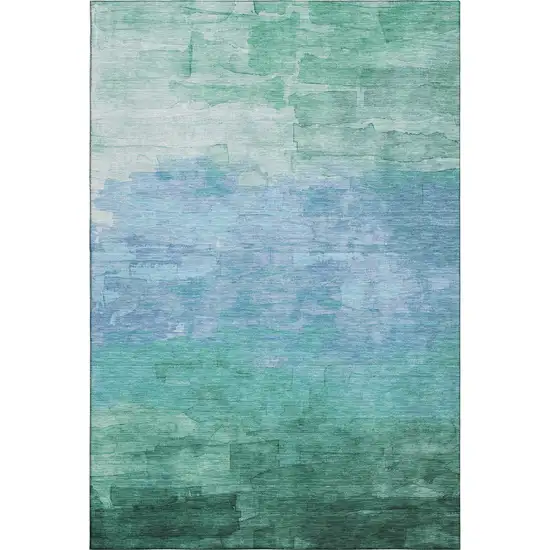 8' Teal And Aqua Striped Washable Area Rug With UV Protection Photo 1