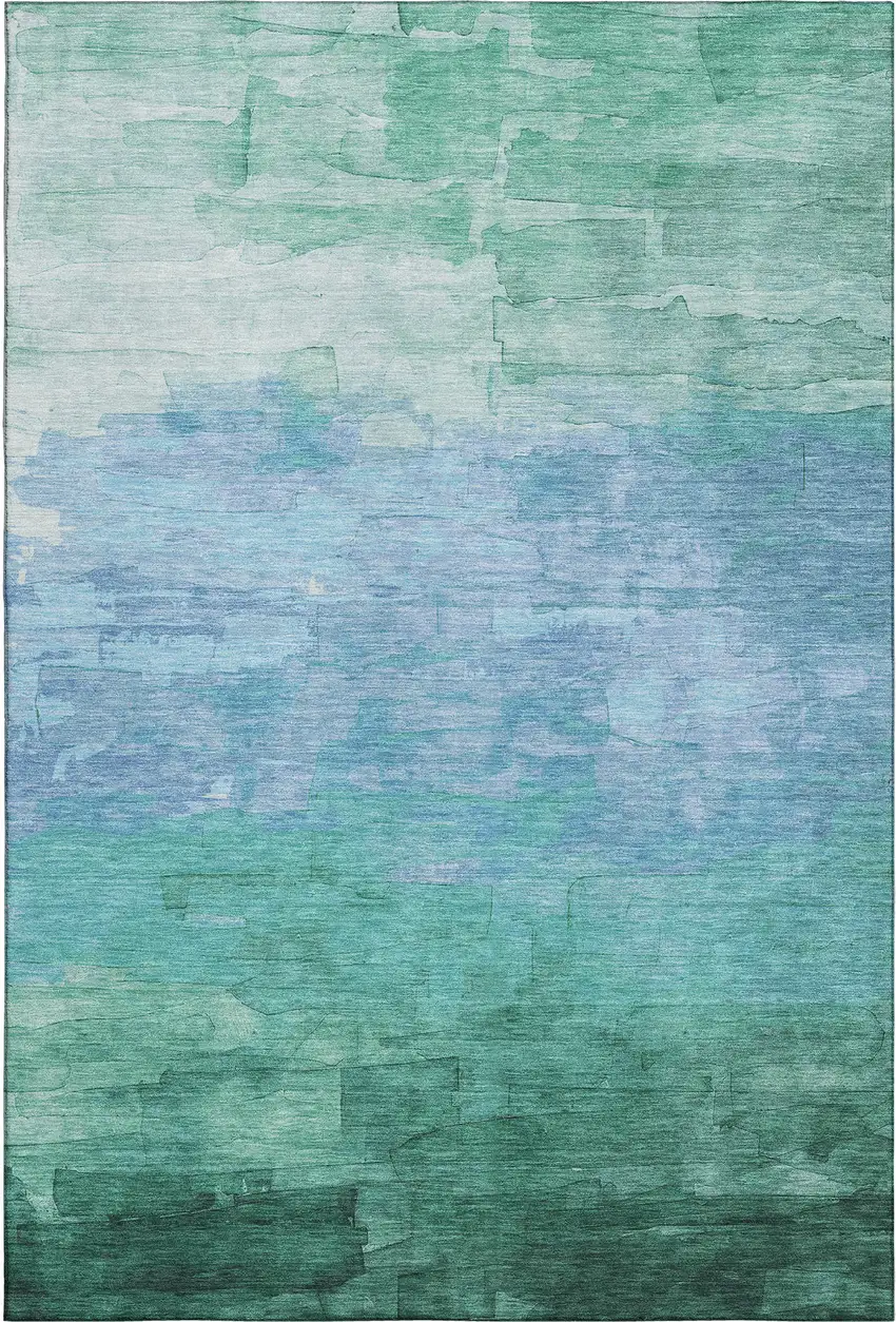 8' Teal And Aqua Striped Washable Area Rug With UV Protection Photo 1