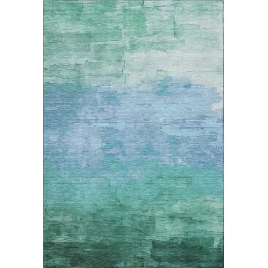 8' Teal And Aqua Striped Washable Area Rug With UV Protection Photo 3