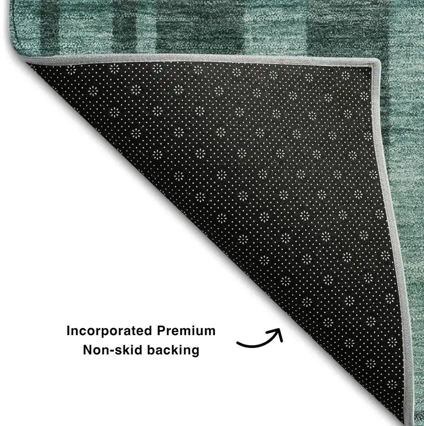 8' Teal And Aqua Striped Washable Round Rug With UV Protection Photo 5