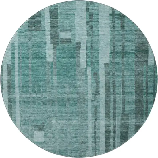8' Teal And Aqua Striped Washable Round Rug With UV Protection Photo 3