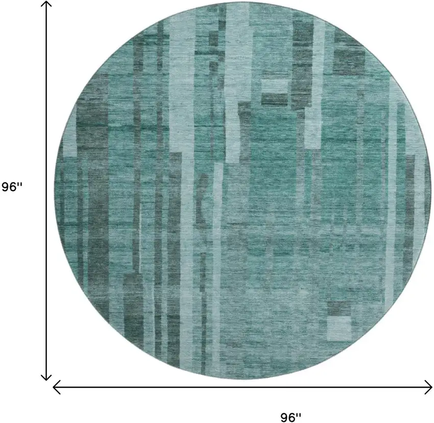 8' Teal And Aqua Striped Washable Round Rug With UV Protection Photo 9