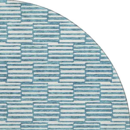 8' Teal And Beige Abstract Geometric Washable Round Rug With UV Protection Photo 4