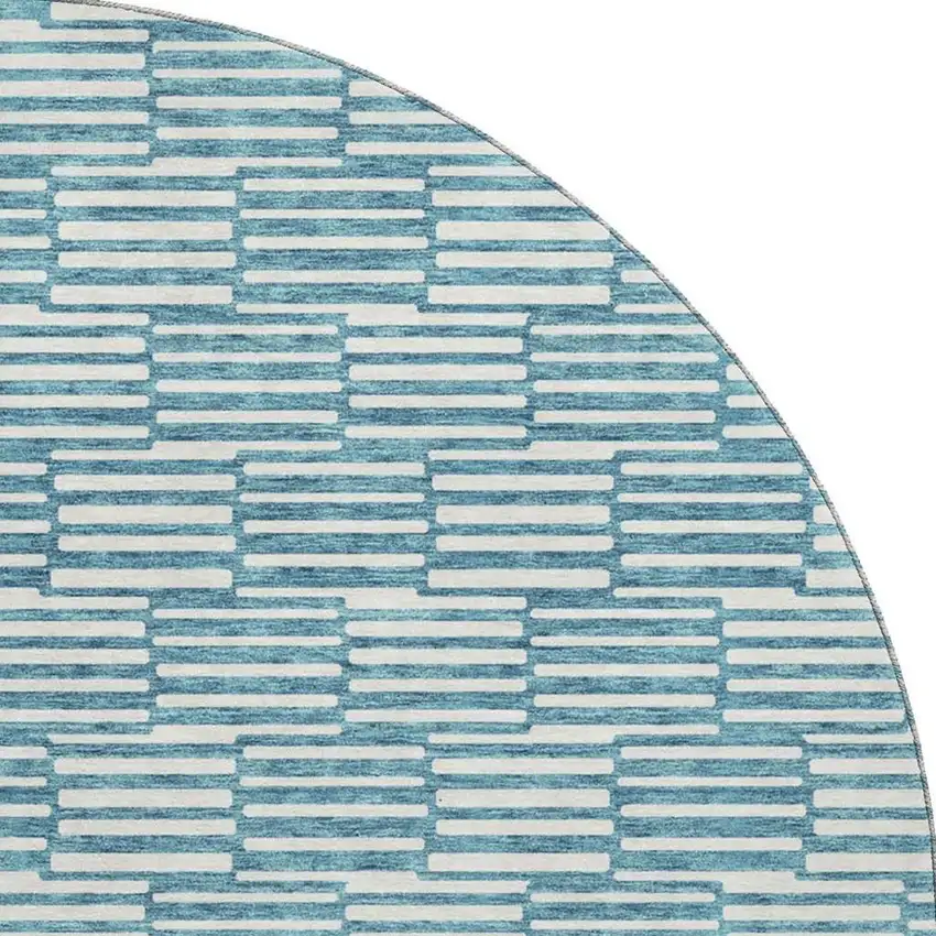 8' Teal And Beige Abstract Geometric Washable Round Rug With UV Protection Photo 4