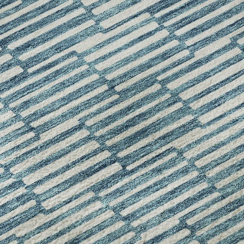 8' Teal And Beige Abstract Geometric Washable Round Rug With UV Protection Photo 9