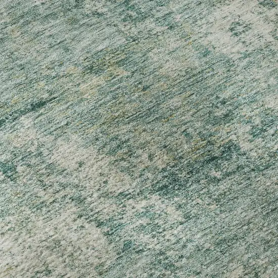 8' Teal And Beige Abstract Washable Round Rug With UV Protection Photo 7