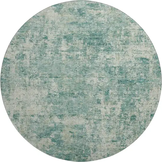 8' Teal And Beige Abstract Washable Round Rug With UV Protection Photo 1