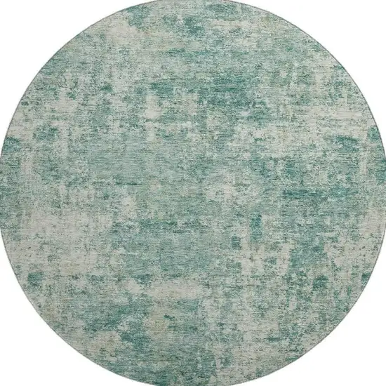 8' Teal And Beige Abstract Washable Round Rug With UV Protection Photo 3