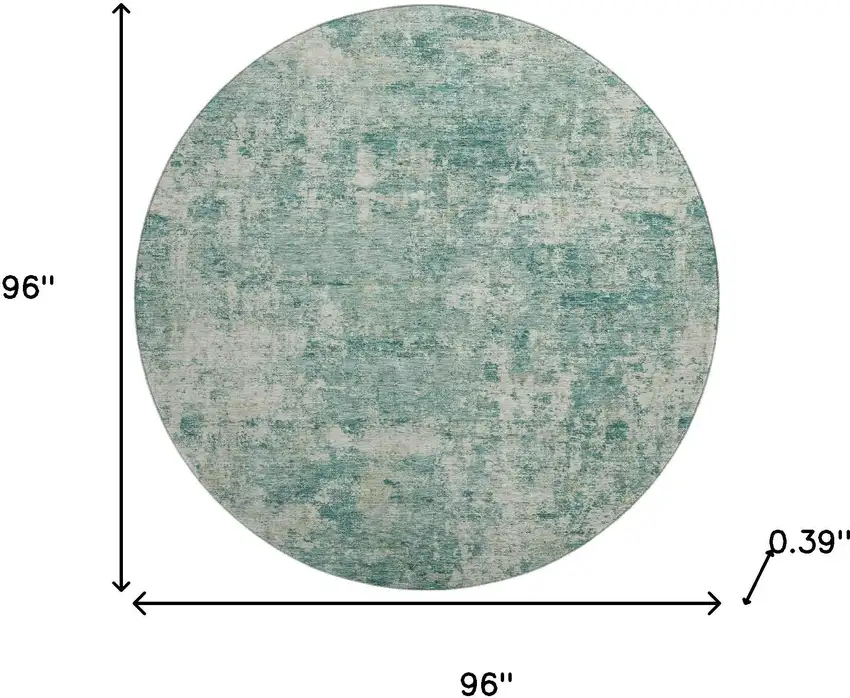 8' Teal And Beige Abstract Washable Round Rug With UV Protection Photo 8