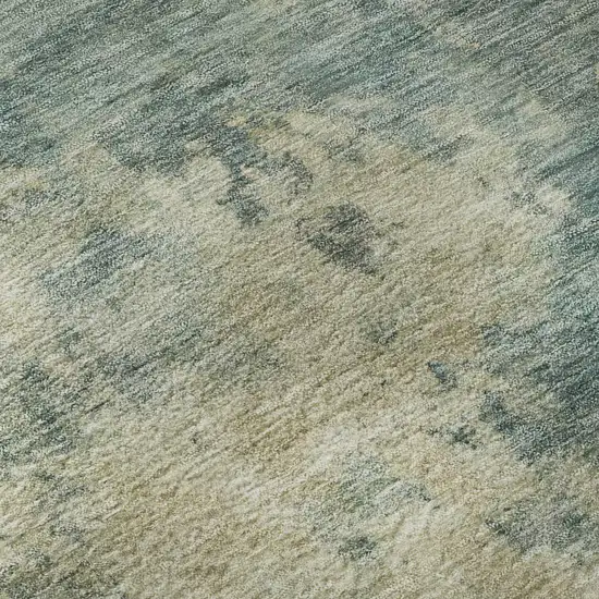 8' Teal And Beige Abstract Washable Round Rug With UV Protection Photo 6