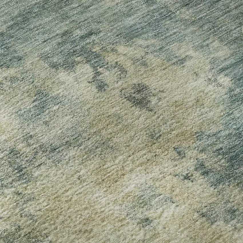 8' Teal And Beige Abstract Washable Round Rug With UV Protection Photo 6