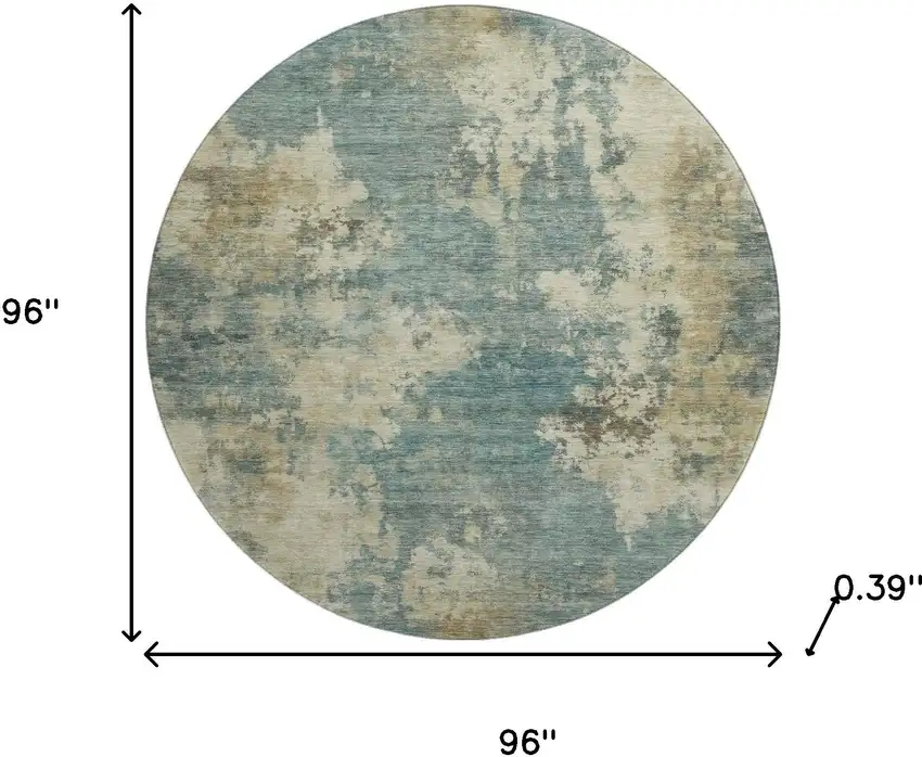 8' Teal And Beige Abstract Washable Round Rug With UV Protection Photo 7