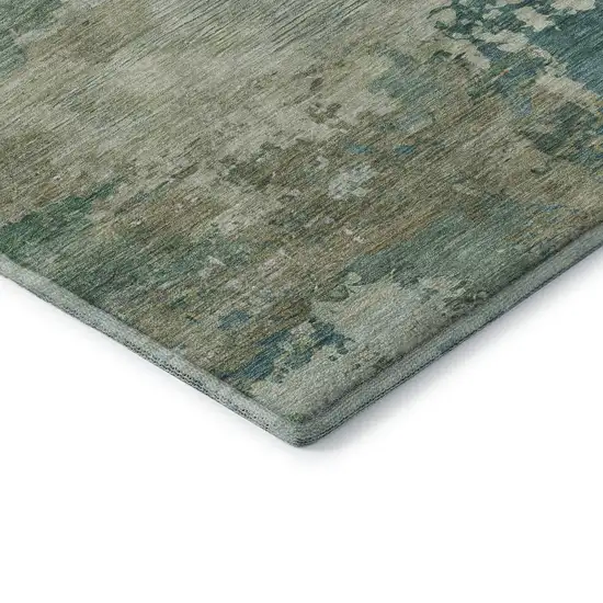 8' Teal And Beige Abstract Washable Round Rug With UV Protection Photo 6
