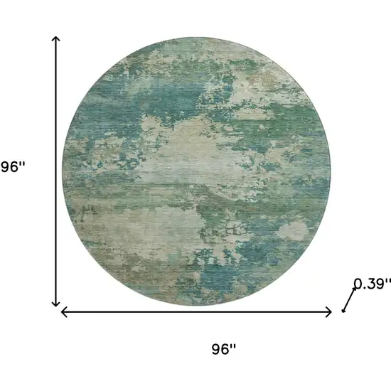8' Teal And Beige Abstract Washable Round Rug With UV Protection Photo 8