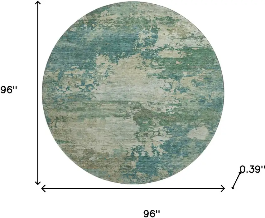8' Teal And Beige Abstract Washable Round Rug With UV Protection Photo 8