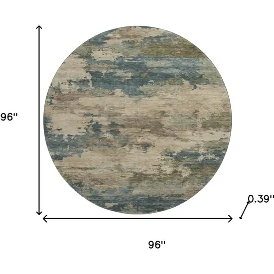 8' Teal And Beige Abstract Washable Round Rug With UV Protection Photo 8