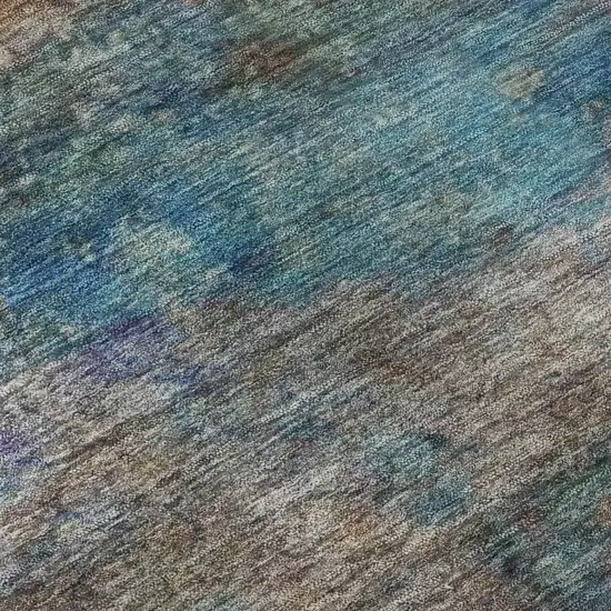 8' Teal And Beige Abstract Washable Round Rug With UV Protection Photo 7