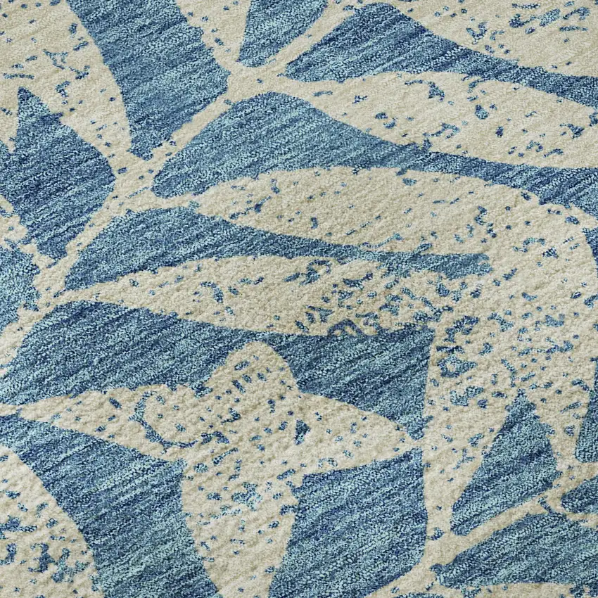 8' Teal And Beige Floral Washable Round Rug With UV Protection Photo 9