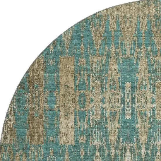 8' Teal And Beige Moroccan Washable Round Rug With UV Protection Photo 4
