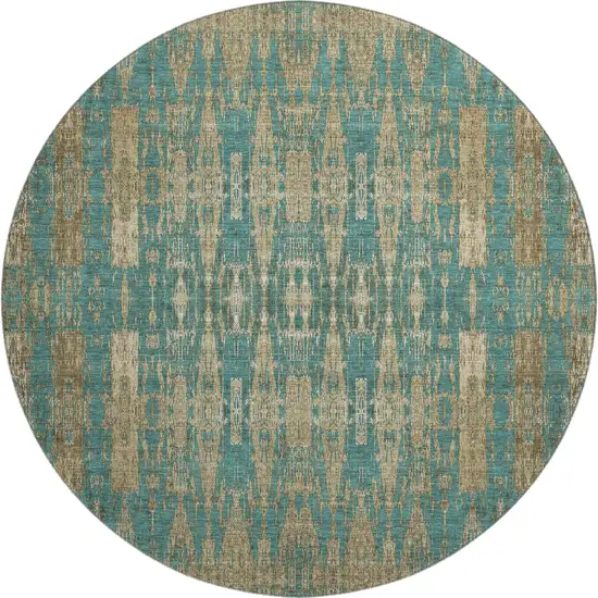 8' Teal And Beige Moroccan Washable Round Rug With UV Protection Photo 1