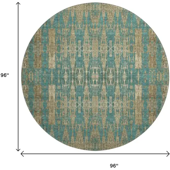 8' Teal And Beige Moroccan Washable Round Rug With UV Protection Photo 3