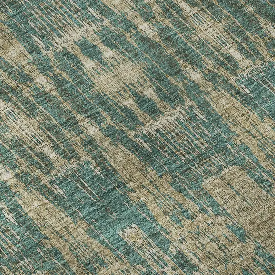 8' Teal And Beige Moroccan Washable Round Rug With UV Protection Photo 9