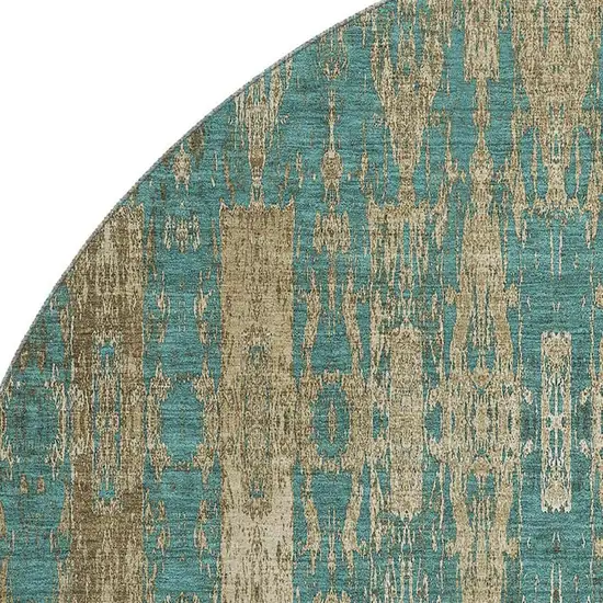 8' Teal And Beige Moroccan Washable Round Rug With UV Protection Photo 3