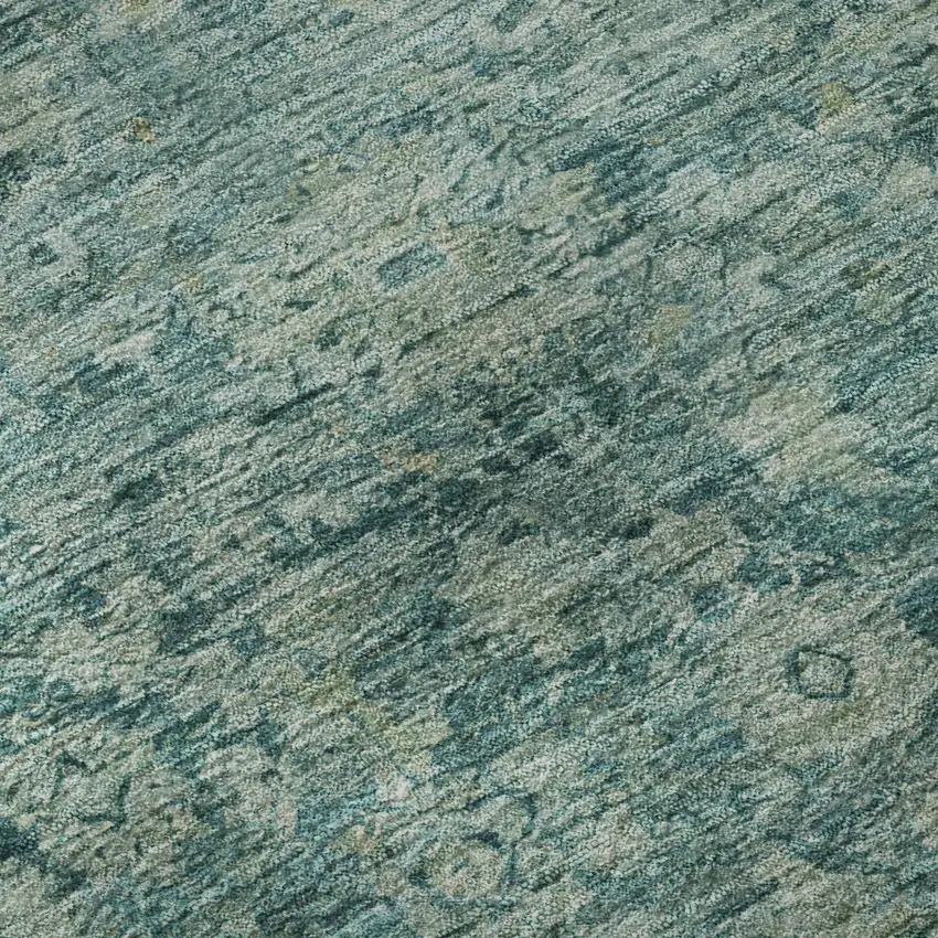 8' Teal And Beige Oriental Washable Round Rug With UV Protection Photo 8