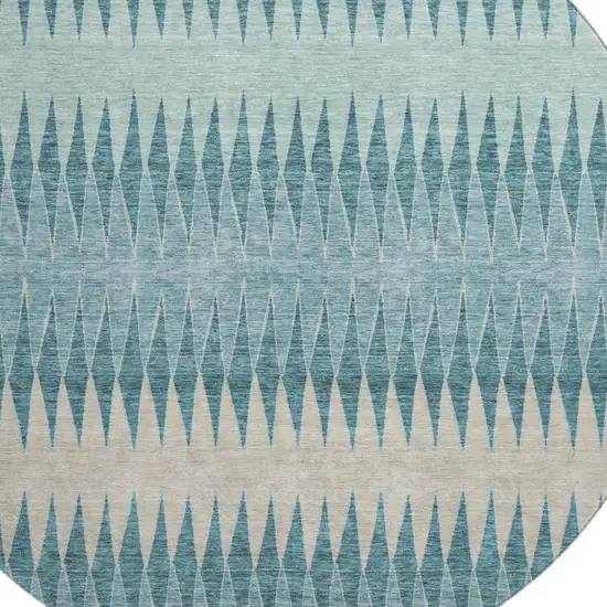 8' Teal And Beige Striped Washable Round Rug With UV Protection Photo 3