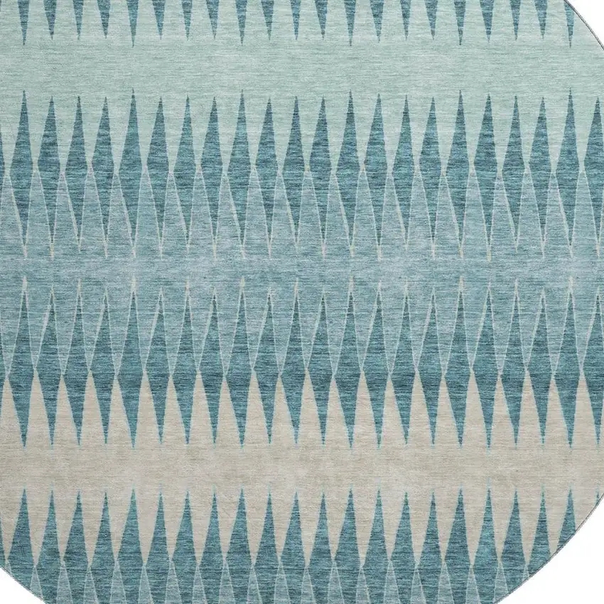 8' Teal And Beige Striped Washable Round Rug With UV Protection Photo 3